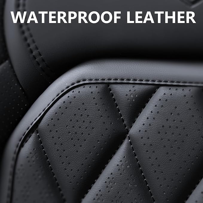 Coverado Car Seat Covers Full Set, Front and Back Seat Covers for Cars, Luxury Faux Leather Waterproof Seat Covers, Black Car Seat Covers, Car Seat Protector Accessories Universal Fit Most Vehicles - Image 7