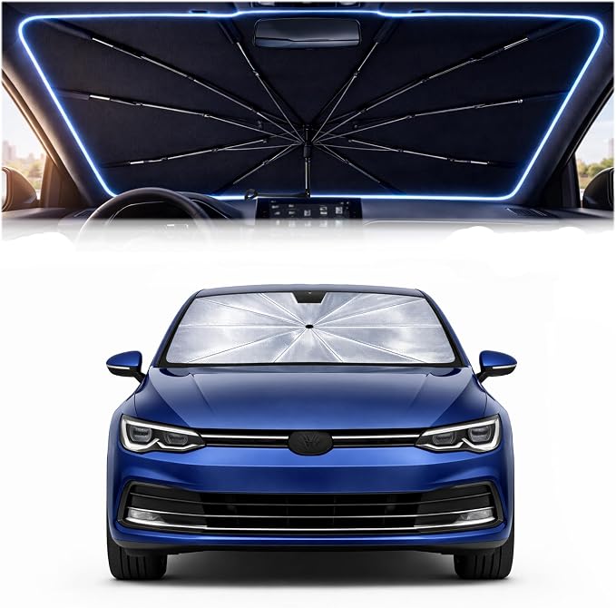 Car Windshield Sun Shade Umbrella for Volkswagen Golf 2015-2021 | 2026 Upgraded,Custom-Fit Umbrella Sunshade,Easy Install,UV Protection & Heat Reflective,Keep Interior Cooler with Storage Bag by Unknown