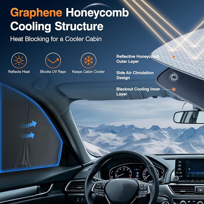 Honda Accord Side Window Sun Shade, OEM Laser-Cut Custom Fit Graphene Honeycomb Heat Blocking Privacy Cover, Car Shades for Side Windows, for Baby Kids Pets, Hot Summer Travel, Rear Sunshade, 7PCS - Image 3