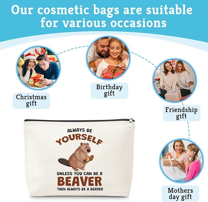 Gifts for Beaver Lovers Makeup Bag Beavers Theme Gift for Animal Lovers Holiday Appreciation Gifts for Women Travel Pouch Christmas Birthday Gift for Beaver Fans Women Friends Cosmetic Bag with Zipper - Image 7