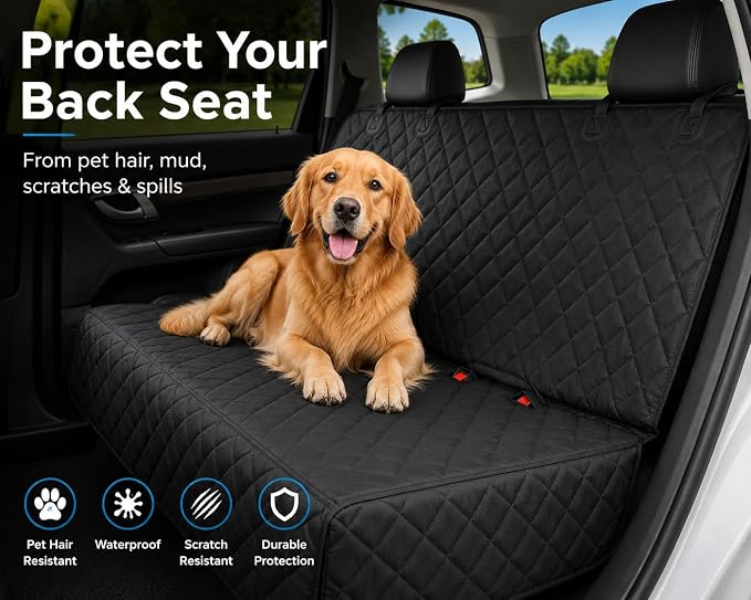 Dog Car Seat Cover & Protector, Pet Back Seat Cover for Cars & SUVs, 52" | Waterproof rear seat cover for dogs, kids & baby boys; fits small cars & SUVs and protects seats from fur & spills. - Image 8