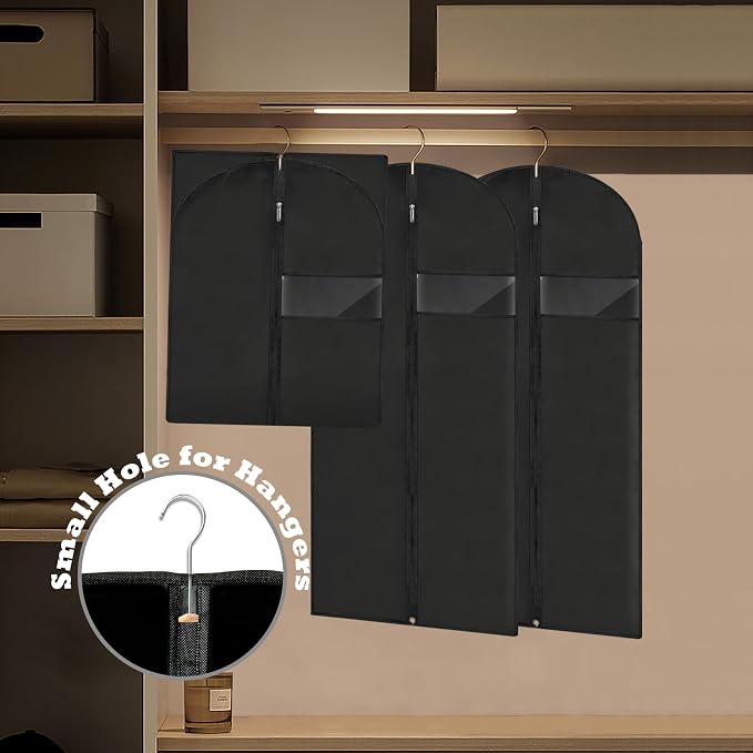 Garment Bags for Hanging Clothes, 45'' Suit Bag Cover for Storage and Travel, Dress Bags for Gowns Long, 2 Pack (Black) - Image 5