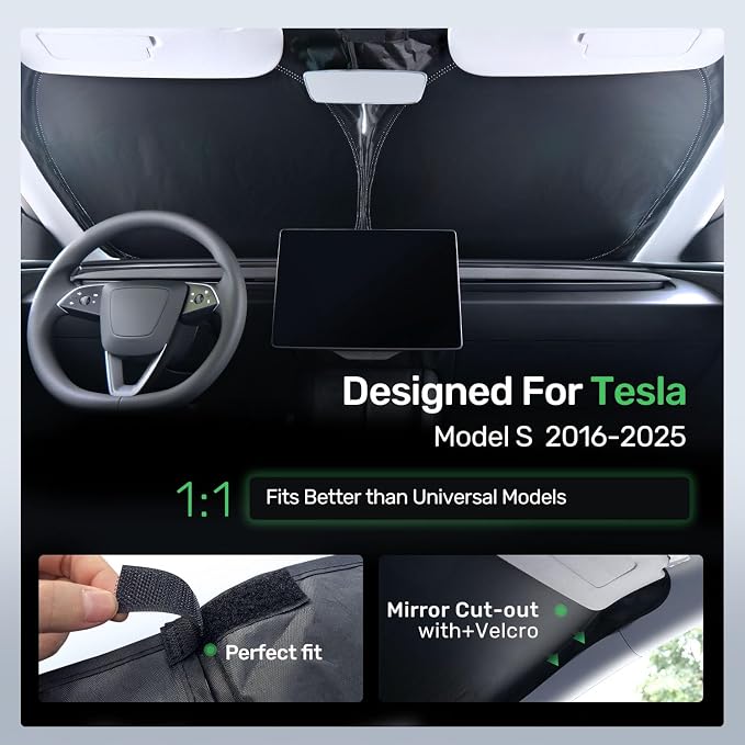 2026 Upgraded Zanch Windshield Sun Shade Tesla Model S 2016-2025 | UV Protection & Heat Reduction, Light-Blocking, Heavy-Duty, Easy to Store&Setup, Keep Interiors Cool, Sun Shield for Parking - Image 5