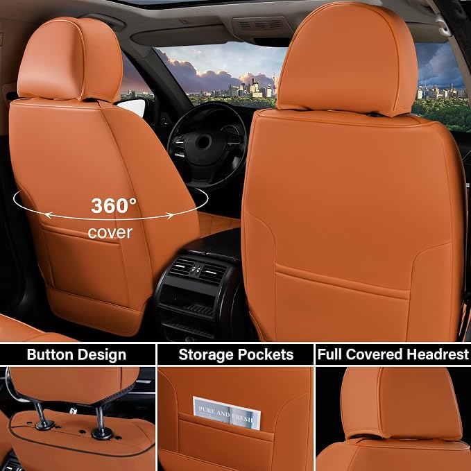 Coverado Front Seat Covers, Car Seat Covers Front Seats, Leather Seat Covers for Cars, Automotive Seat Covers Car Seat Protector Car Accessories Fit for Most Sedans SUV Pick-up Truck(Black&Brown) - Image 2