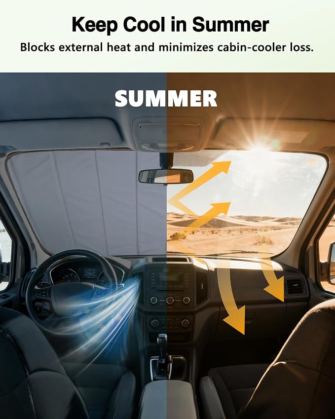 Insulated Windshield Cover Fit for Ford Transit Medium/High Roof | 150 250 350 2015-2025, Blackout Privacy & Thermal Insulation Van Front Windshield Shades, All-Season Van Life Camping, Gray - Image 5