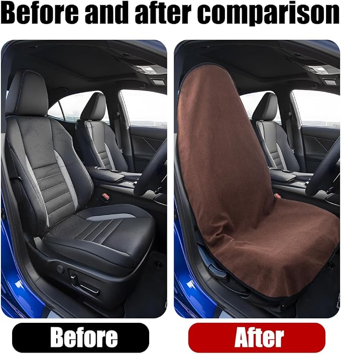 Mandark Waterproof Towel Car Seat Cover, Sweatproof Non Slip Bucket Carseat, Machine Washable Vehicle Bucket Frontseat Protector Accessories, Universal for SUV, Sedan, Truck(Brown) - Image 4