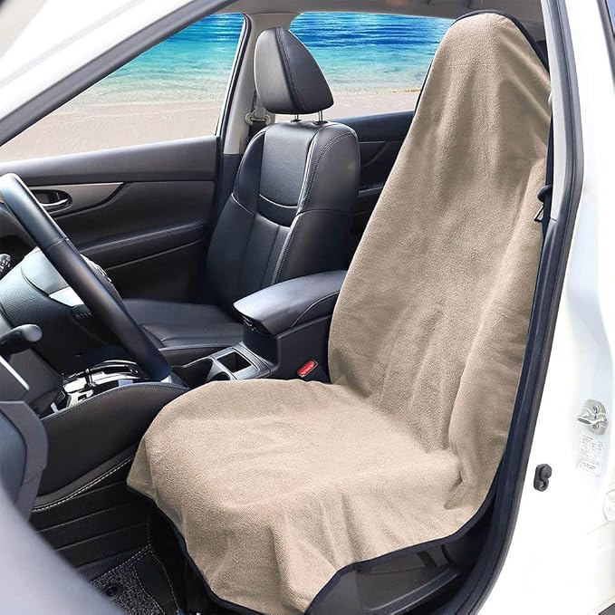 Waterproof Sweat Towel Car Seat Cover Sweat Carseat Protector,Perfect for Universal Anti-Slip Car Truck SUV Seat, Great for Post Gym Workout, Running, Swimming, Beach and Hiking (2pcs Beige) - Image 2