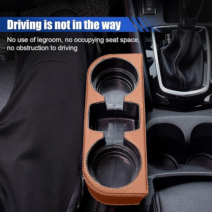 KITUREK Car Cup Holder, PU Leather Cover Auto Front Seat Organizer, Brown | Multifunctional Cup Drink Holder, Gap Filler Coin Bucket Storage Box, Console Side Pocket, Cell Mobile Phone Holder - Image 5