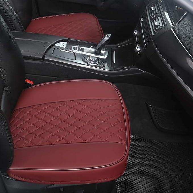 Black Panther 1 Pair PU Car Seat Covers, Front Seat Protectors Compatible with 95% Vehicles,Diamond Pattern Embroidery,Anti-Slip & Full Wrapping Edge (W 21.26''×D 20.86”) - Burgundy - Image 4