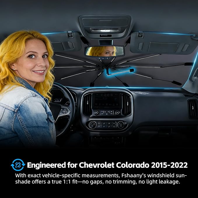 Windshield Sun Shade Umbrella for Chevrolet Colorado 2015-2022 Front Window | Heat-Reflective Window Shade, Umbrella Sunshade Cover Blocks Heat, Protects Interior, Vehicle-Specific Precision Fit - Image 2