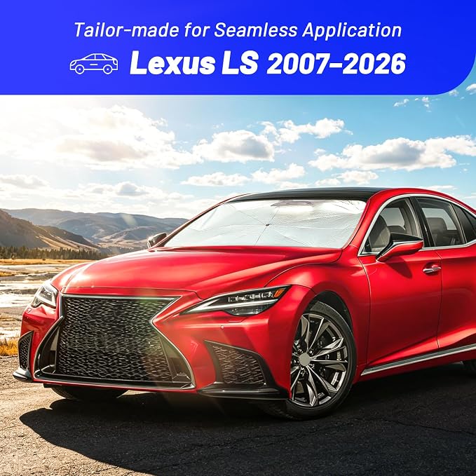 Windshield Sun Shade for Lexus LS 2007-2026, Foldable Umbrella Sunshade | Custom Fit Car Sun Visor with 360° Rotating Shaft, UV Protection Heat Shield Sun Blocker Heat Reflector and Easy Storage - Image 2