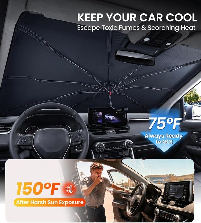 Zanch Windshield Sun Shade Umbrella for Toyota RAV4, Mazda CX-5, Honda CR-V | [99% UV Protection, Up to 75℉ Cooler] Snug Fit, scratch-free, Sturdy Frame, Foldable Front Sunshade Umbrella for SUV - Image 3