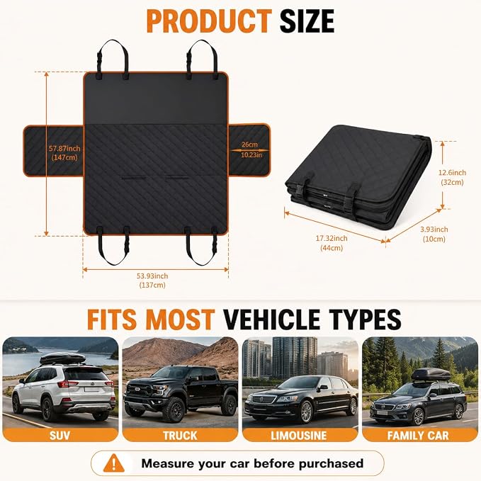 Dog Car Seat Cover for Back Seat, Waterproof Dog Hammock for Car, Non-Slip Dog Covers for Cars Backseat, Universal Pet Car Seat Cover Protector for Cars SUVs Trucks (Black Border) - Image 4