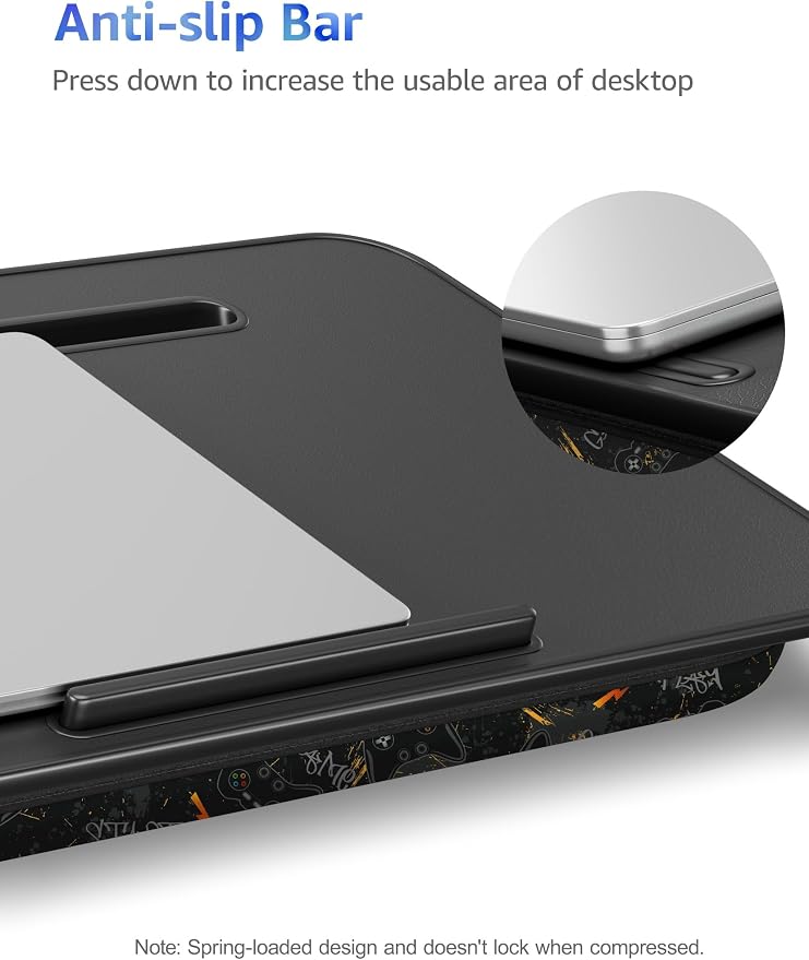 L.DOCTOR Cushioned Lap Desk, Large, Joysticks | Portable Laptop Desk for Bed, Couch & Floor, Washable Cushion, Built-in Phone & Tablet Slot, Fits 17.3" Laptop - Image 7