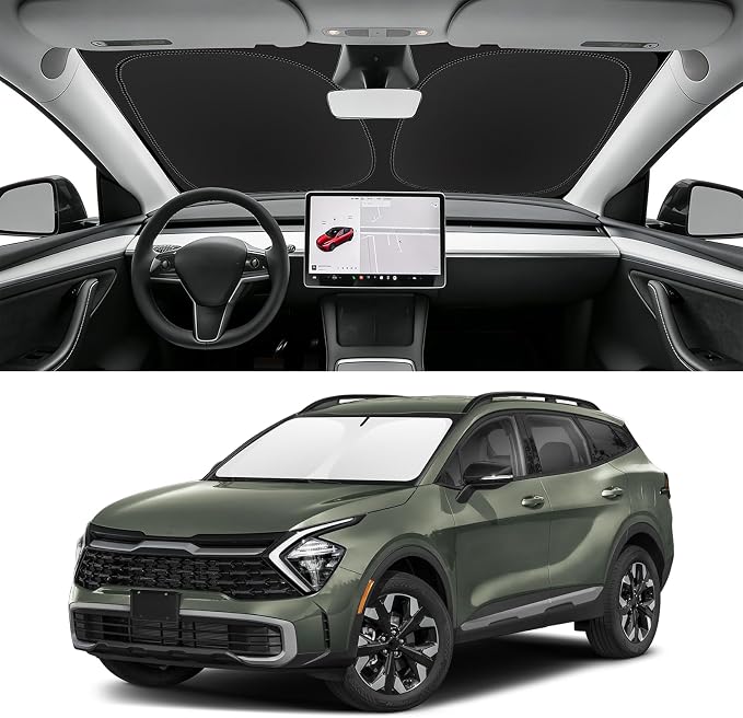 Custom Fit Windshield Sun Shade for Kia Sportage 2023-2026 | Blocks UV Rays and Sun Heat, Helps Reduce Interior Temperature, Protects Dashboard from Fading, Folds Easily for Storage by SLOGENTO