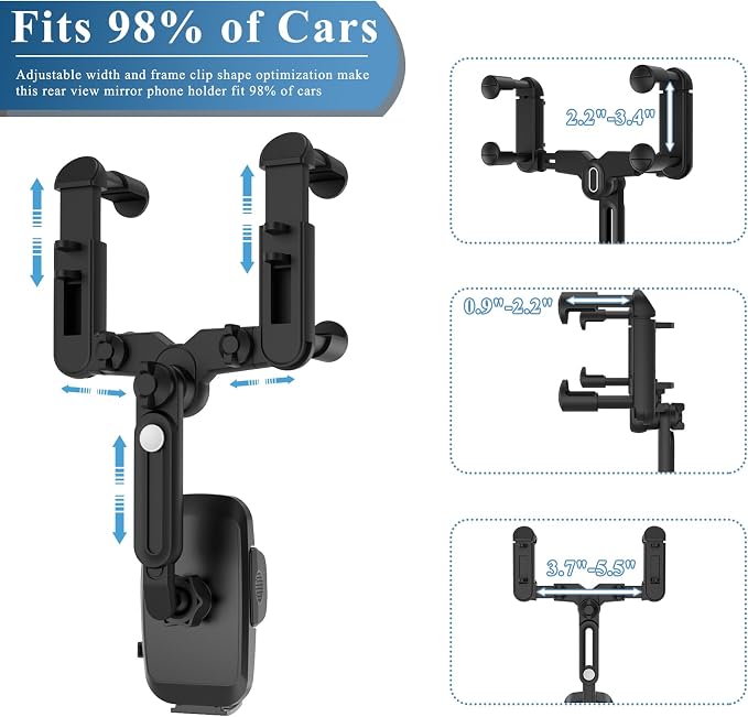 Phone Mount for Car, Rear View Mirror Phone Holder, Rotatable and Retractable Car Phone Holder Mount Rearview Mirror Phone Holder for Car Compatible with iPhone Samsung Cell Phones (Pink) - Image 2