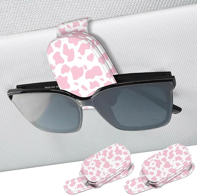 2 Pack Sunglass Holder for Car Visor, Universal Magnetic Car Sunglass Holder for Different Size Eyeglasses, Car Visor Accessories (Cow-Pink) by Unknown