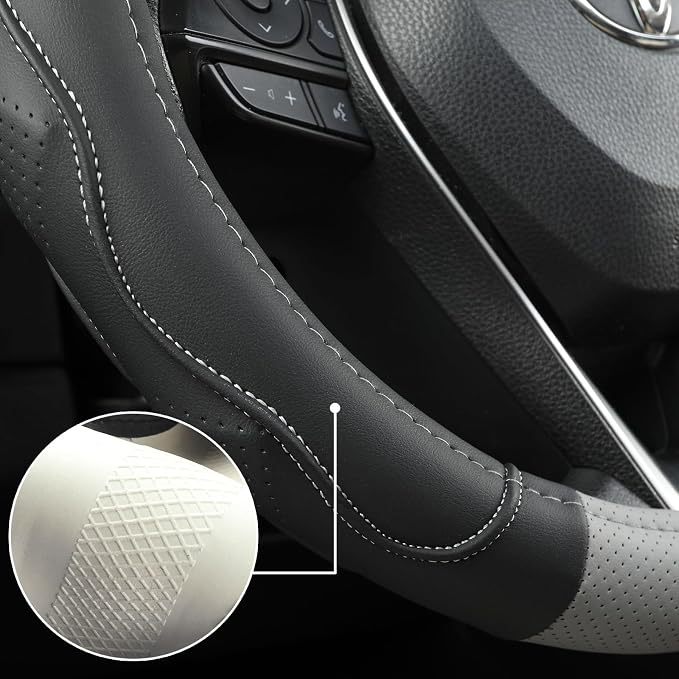 West Llama 3D Texture Steering Wheel Cover for Toyota, Anti-Slip Design, Premium Leather, Custom Fit for 14.5-15 inch, Stylish Interior Decoration(Gray+Black-Standard Size) - Image 4