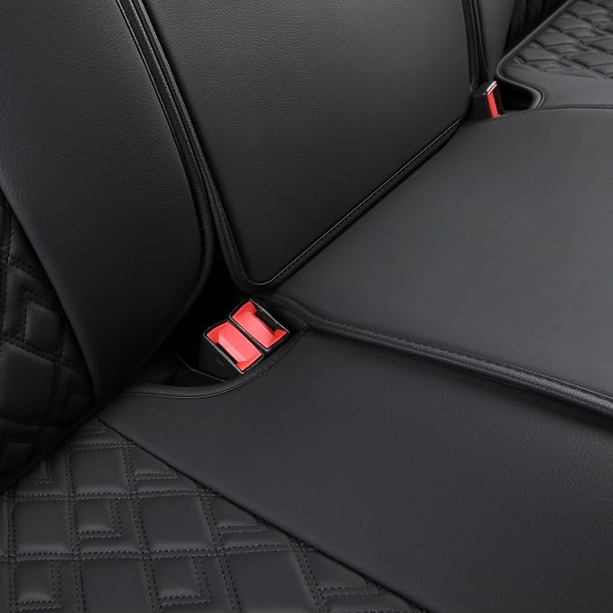 Chevy Silverado Seat Covers,Leather Seat Covers for GMC Sierra,Custom Fit 2007-2026 1500 2500HD 3500HD Crew Double Extended Regular Cab,LT LZT RST(Rear Seat Covers,Black Red) - Image 4