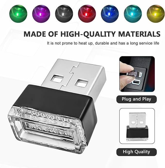 7 Pieces Car Ambient Lighting Kit USB LED Atmosphere Lamp with 7 Color Options Rechargeable Multicolor Interior Night Light for Car Truck Van SUV and Laptop Decor - Image 4
