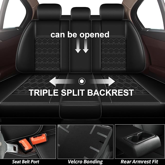 Car Seat Covers for Nissan Rogue Sport 2017-2022 Full Set Faux Leather | Waterproof Breathable Scratch Resistant 360° Wrap Airbag Compatible Easy Clean (5 Seats,Black) - Image 2