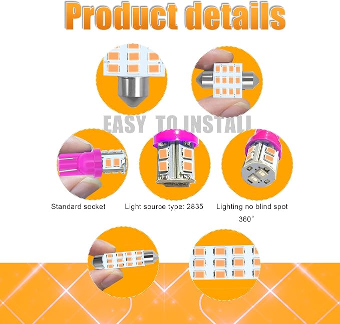 YOGEIER Car LED Bulb, Pink, 24 Sets, Compatible with All Vehicles, Wide Range of Applications, Easy Installation - Image 6