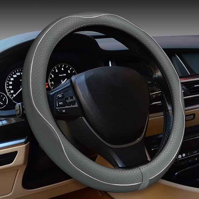 Car Steering Wheel Cover, Anti-Slip, Safety, Soft, Breathable, Heavy Duty, Thick, Full Surround, Sports Style (Gray) by Rsept