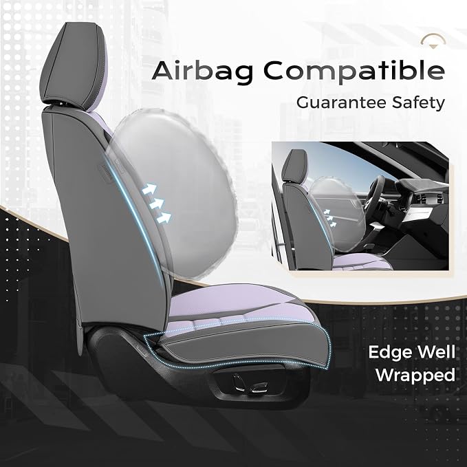 Coverado Car Seat Covers Front, Seat Covers for Cars, Waterproof 2-Pack Car Seat Cushions, Leather Carseat Seat Protectors, Universal Seat Covers Fit for Most Sedans SUV Pick-up Trucks(Gray&Purple) - Image 5