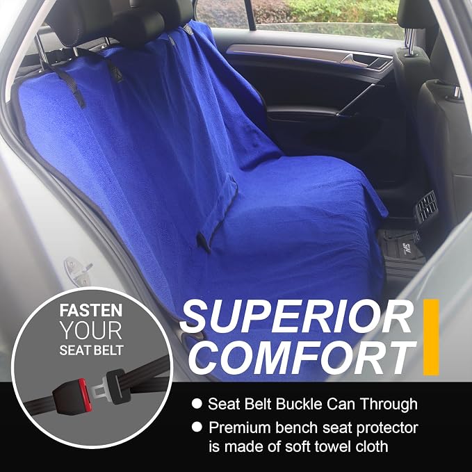 Back Seat Cover for Car Trucks Van SUV Jeep,Waterproof Rear Bench Towel Seat Covers for Dogs and Kids,Automotive Backseat Protector (Blue) - Image 2