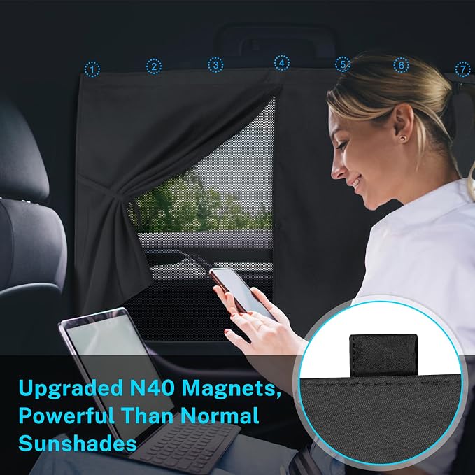 Car Window Shades, Double Layers Magnetic Car Sun Shade for Baby, Blackout/See Through Back Side Window Covers, Auto Window Curtains for UV Protection - Image 2