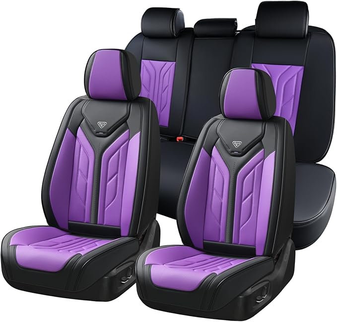 Coverado Car Seat Covers Full Set, Car Seat Protectors Leather Seat Covers for Cars, Automotive Seat Covers Car Accessories Universal Fit for Most Sedans SUV Pick-up Truck(Black&Purple) by COVERADOAUTO