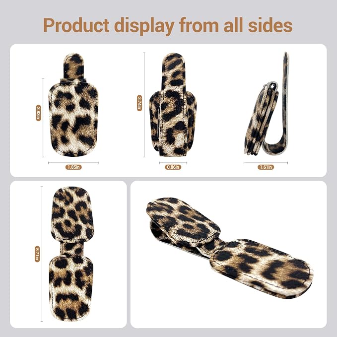 Sunglass Holder for Car, Universal Magnetic Car Sun Visor Eyeglass Holder, Leather Glasses Clip for Car, Ticket Card Clip (1, Leopard) - Image 6