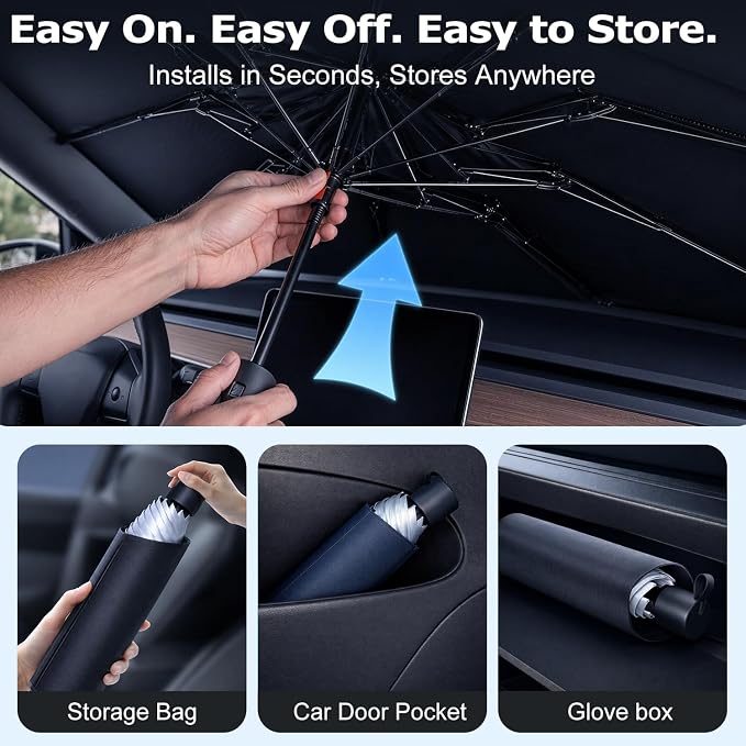 [2026 Upgraded] DooGooCoo Windshield Sun Shade [Up to 70°F Cooler, 100% Sunlight Blocked] car Sun Shade Windshield Umbrella, Keeps Interior Cooler car Shade Front Windshield, Medium 57" x 32". - Image 8