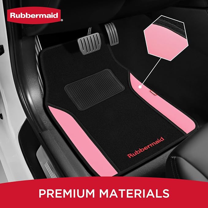 Rubbermaid Car Mats, Carpeted Floor Car Mat with Faux Leather & Built-in Heel Pad, Two-Tone Car Rug Floor Mats, Stylish Carpeted Floor Mats for Cars, Trucks & SUVs Pink Color - Image 2