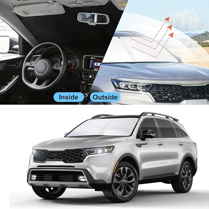 Front Windshield Sun Shade Foldable Car Front Window Sun Shade Windshield Shade Custom Fit for 2021-2025 2026 Kia Sorento SUV Block UV Rays Accessories Heat Keep Cooler - Image 5