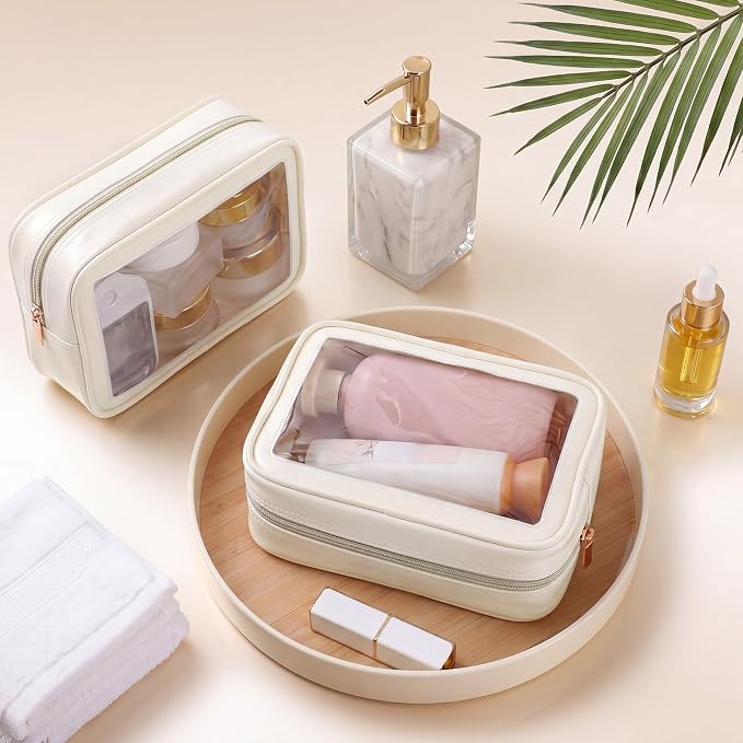Hsei 20 Pcs Clear Makeup Bags Diaper Bag Organizer Travel Toiletry Bags with Zipper Clear Cosmetic Organizer Car Storage Pouch Bridesmaid Gift for Women Beach Vacation (Beige) - Image 4