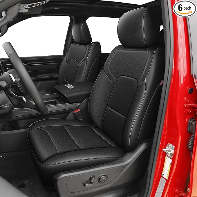 AOMSAZTO Custom Fit Seat Covers for Dodge RAM 1500 2019-2026 Full Set Black | Ram Crew Cab Only, fit Seat-back Armrest Model, Pickup Seat Covers, Premium Faux Leather, Perfect Fit, Airbag Compatible by AOMSAZTO