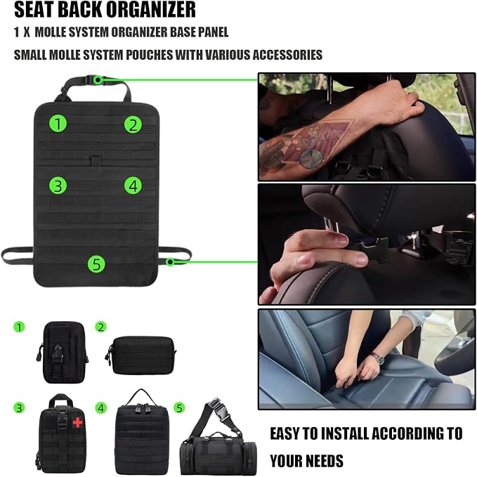 7 PACK Tactical Seat back organizer Truck organizer With 6 Detachable Pouches Universal For Car Truck Ford Jeep Military-Grade Heavier Panels With Multi-functional Packs (khaki) - Image 4