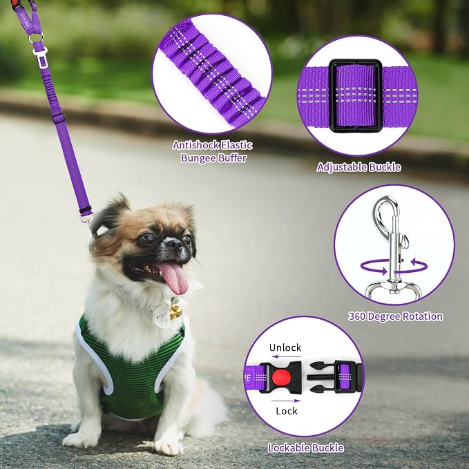 BWOGUE 2 Pack Dog Seat Belt for Car, Elastic Headrest Restraint | Headrest or Buckle Use, 18-30 in Adjustable, Elastic Buffer, Metal Buckle, 2-in-1 Seat Belt and Leash, Use with Dog Harness - Image 4
