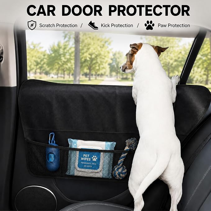 Dog Car Door Protector 2Pack Waterproof Anti Scratch SUV Truck Paw Guard | 600D Oxford,10 Heavy Duty Velcro & Reinforced PP Anchors,Window Safe Install,Storage Pocket,Mud Drool Claw Proof Washable - Image 7