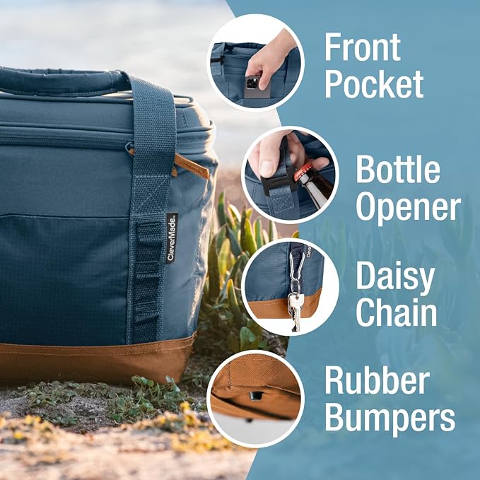 CleverMade Pacifica Collapsible Cooler Bag, Small Travel Cooler, Cool Gray | Keep Drinks Cold and Pack Light | A Reinforced Base, Storage Pocket, Bottle Opener, and Shoulder Strap Add Outdoor Utility - Image 3