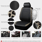 CAR PASS Leopard Print Faux Leather Car Seat Covers & Leopard Car Mats&Leopard Steering Wheel Cover Seat Belt Universal Car Accessories for SUV,Van,Saden,Truck Automobile Interior Sets(Gold Black) - Image 3