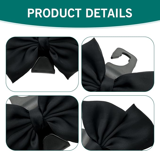 2PCS Car Seat Headrest Hooks, Car Purse Hook for Car, Cute Bow Car Rear Seat Storage Hooks, Interior Decorating Accessories for Purses, Bags, Umbrellas (Black) - Image 2