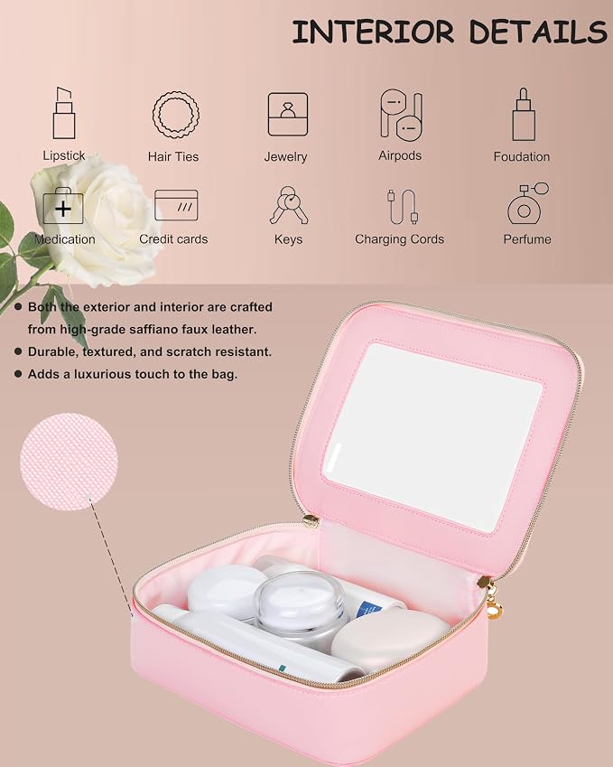 Leather Clear Makeup Bags Set - Travel Clear Cosmetic Bag Case with Zipper, Transparent TSA Approved Toiletry Bags for Travel Essentials Car Accessories for Women (Pink, S+M) - Image 4
