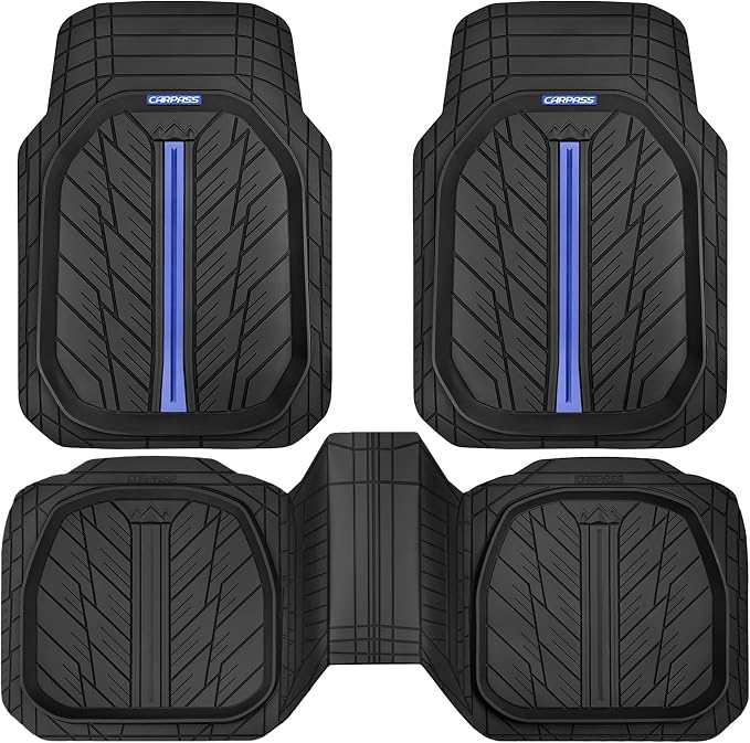 CAR PASS Tire Tread DeepDish Rubber Floor Mats for car Heavy Duty car mats All Weather, Universal XL~M Trim to Fit for Truck SUV Vehicle Automotive, Waterproof car mats 3 Piece(Blue Black) - Image 9