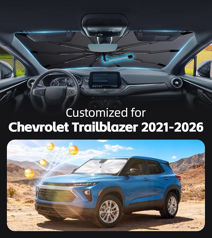 Windshield Sunshade for Chevy Trailblazer 2021-2026 with 360°Rotating Shaft | Custom Fit Umbrella Sunshade for UV Blocking, Interior Heat Protection, Easy Storage, UPF 50+ Cool Windshield Cover - Image 2