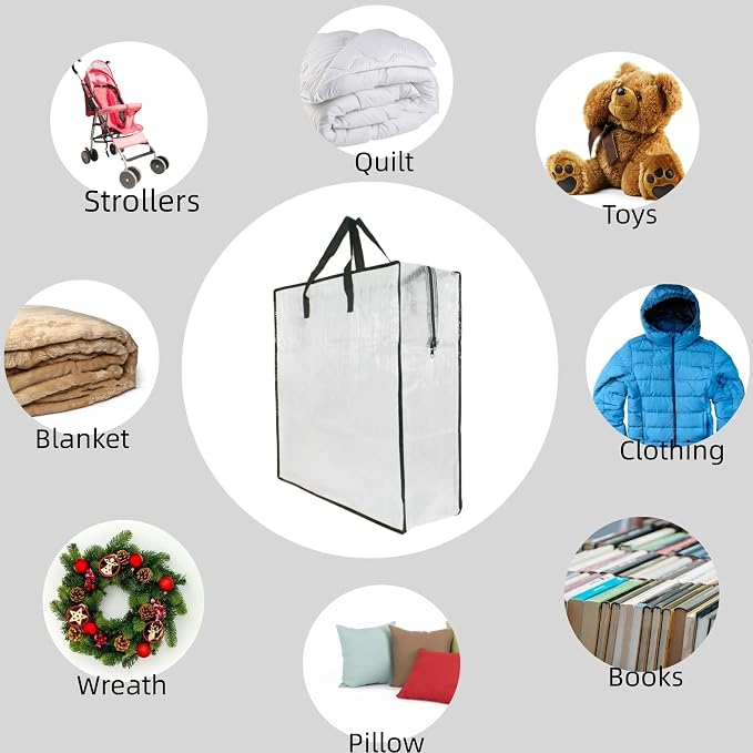9 Pack Clear Storage Bags with Zipper and Handles, Blanket Bags For Closet Storage, Moving and Packing Supplies for College, Underbed Storage Organizer for Clothes Pillow Bedding Christmas Wreath - Image 7