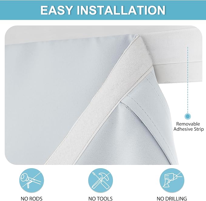 RYB HOME French Door Window Curtain Blackout Blind, W34 x L69,Greyish White | Self Adhesive, Privacy, Thermal Insulated, For Patio Kitchen Front Entry Front Back Door Glass Window, Renter Friendly - Image 2
