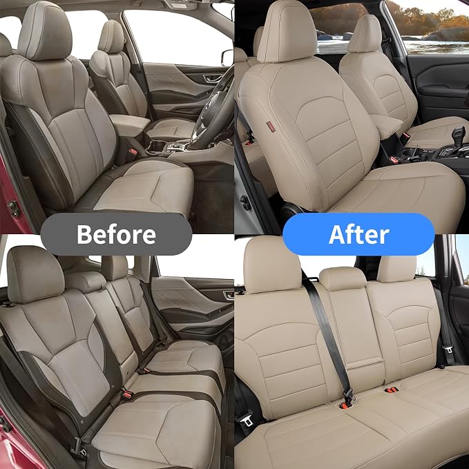 Custom Seat Covers for 2025 Subaru Forester,Rear w/Armrest,Faux Leather | Full Set Suv Seat Cushion,Easy Installation,Factory Look,Waterproof Car Seat Protector (Beige) - Image 4