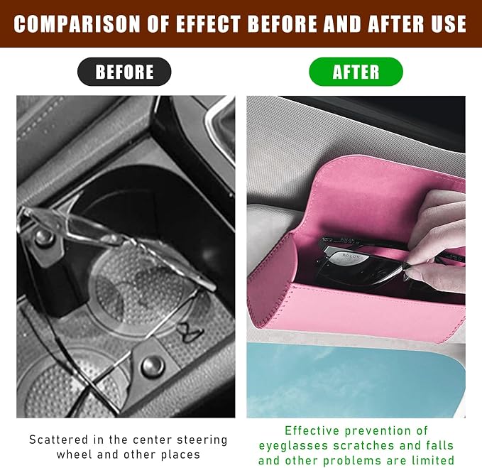 Augeny Sunglasses Holder for Car Sun Visor, Leather Auto Eyeglasses Storage Case with Hidden Magnetic Closure, Protective Glasses Organizer Box, Vehicle Visor Accessories for Woman Man (Pink) - Image 5